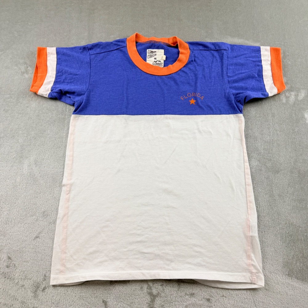 Camp Collection Summit Sportswear Womens XS Florida Ringer Tee Blue White Orange